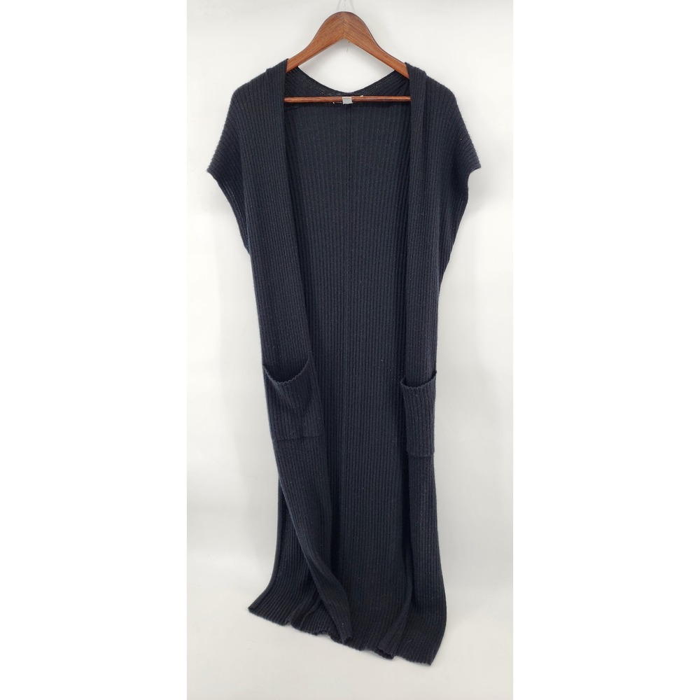 Cashmere Ribbed Sleeveless Long Duster Cardigan XS Quiet Luxury Capsule Wardrobe